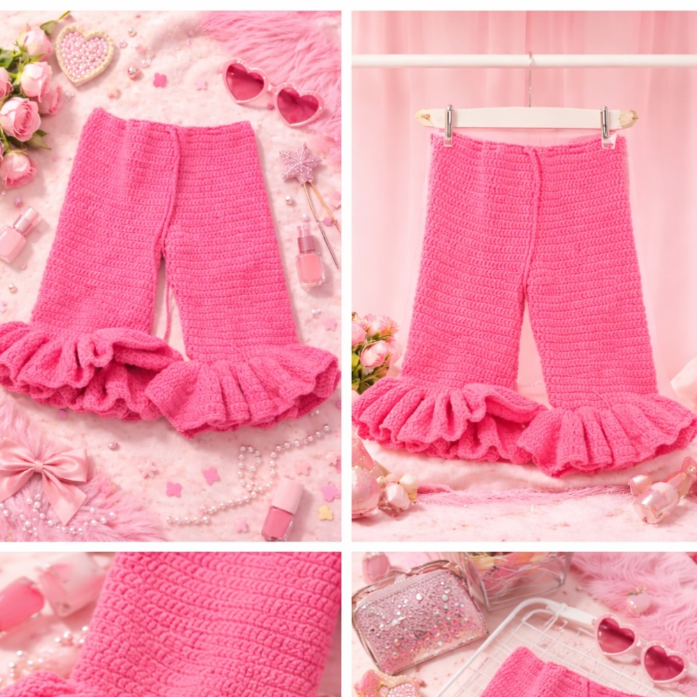 Pink Crochet Ruffle Pants - Picture 2 of 3